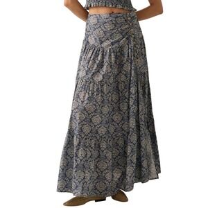 Promesa Maxi Skirt Blue Floral Cotton Tiered Flowy Women's M Cottagecore Boho